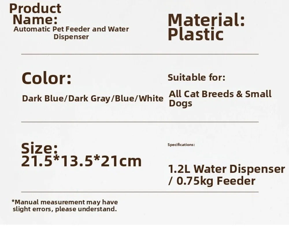 Distributeur Automatique de Nourriture pour Chat & Chien — 1,5L + Fontaine 1,2L