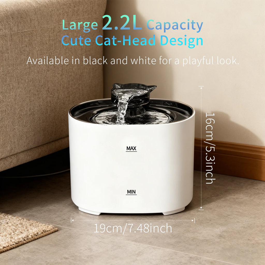 Fontaine à eau pour chat blanche avec bec en forme de tête de chat et jet