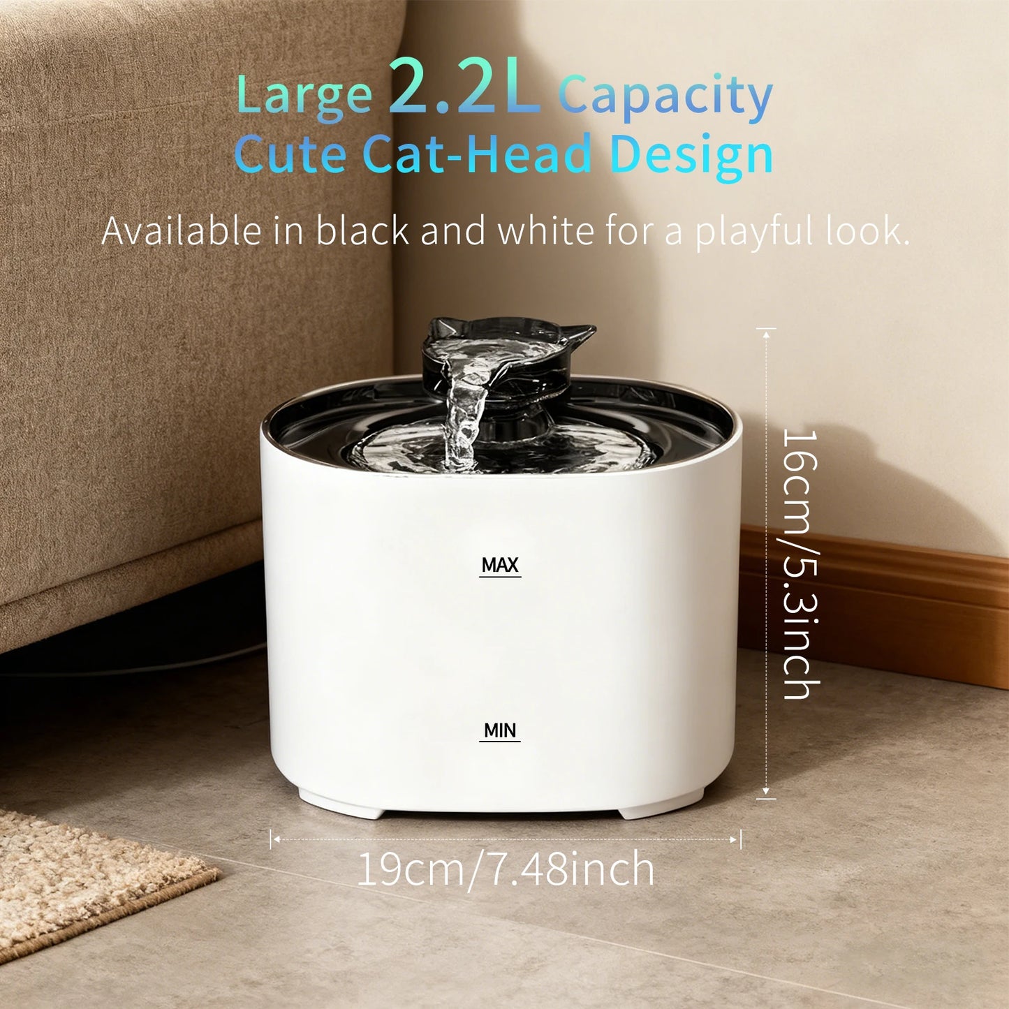 Silent 2.2L Cat Water Fountain – USB, Filtering & Automatic | Cat Luna