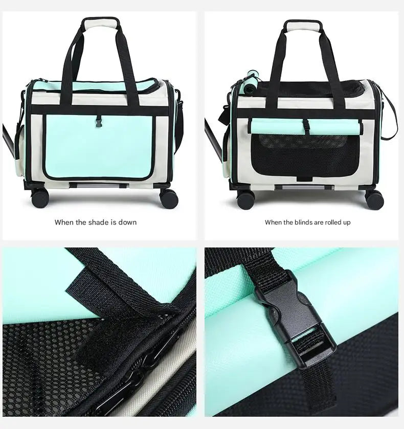 Sac de Transport à Roulettes pour Chat et Chien — Grande Capacité, Pliable, Cabine de Voyage