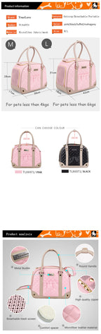 Sac de transport chat et chien rose, présentation produit avec dimensions