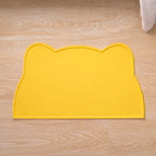 Tapis de repas en silicone jaune, bords relevés, forme tête de chat