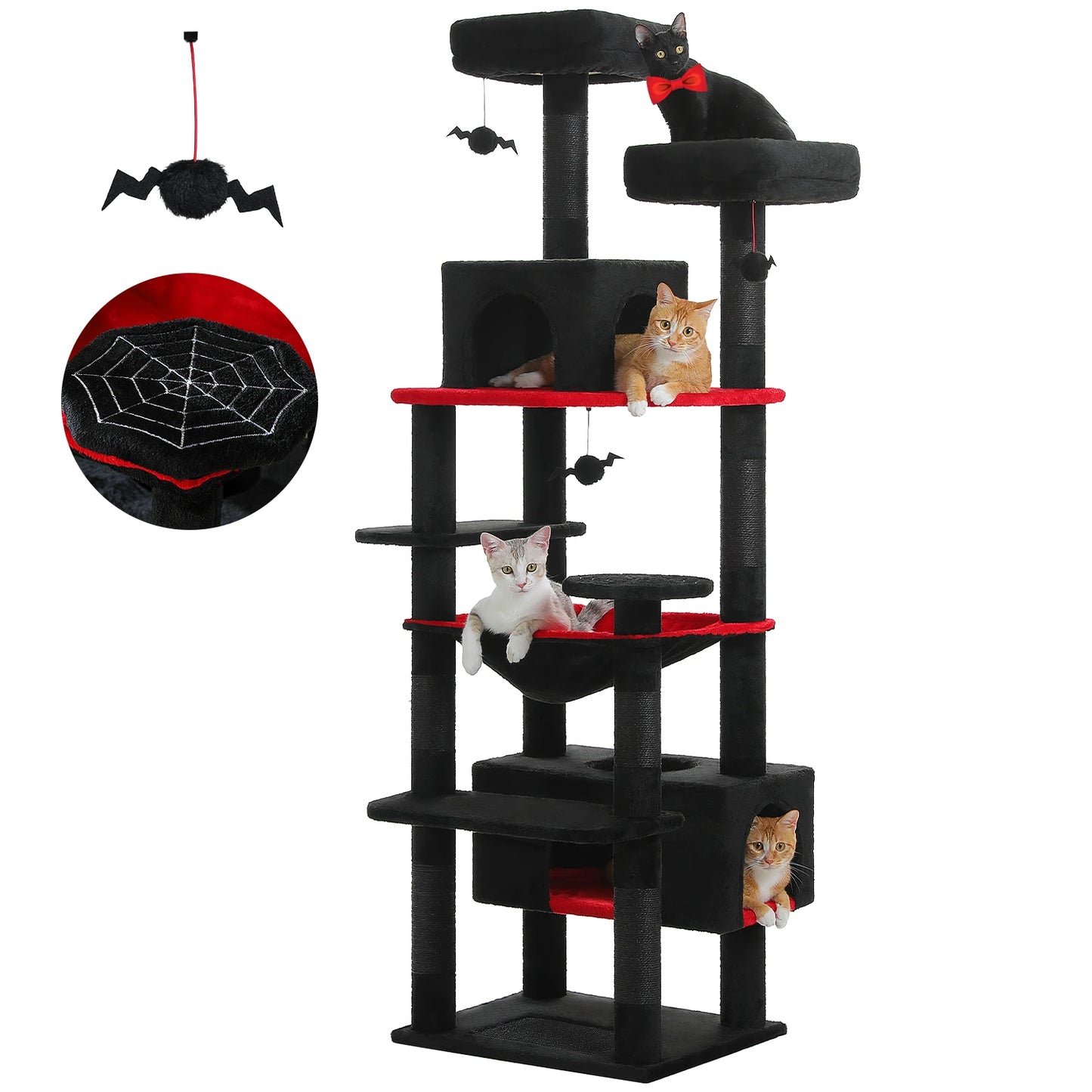 Hamac suspendu et plateformes confortables - arbre à chat luxe multi-niveaux couleur noir