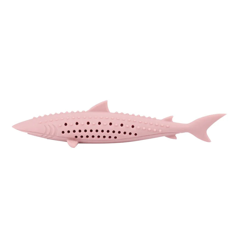 Jouet requin à mâcher pour chat rose poudré, surface à trous