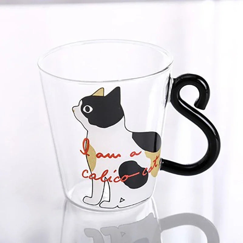Mug en verre borosilicate transparent avec anse en forme de queue de chat