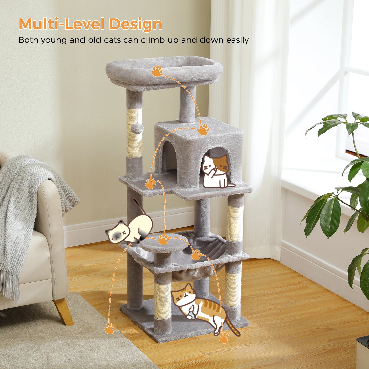 5-Tier Cat Tree — Large Cat Tower with Hammock & Perch for Large Cats