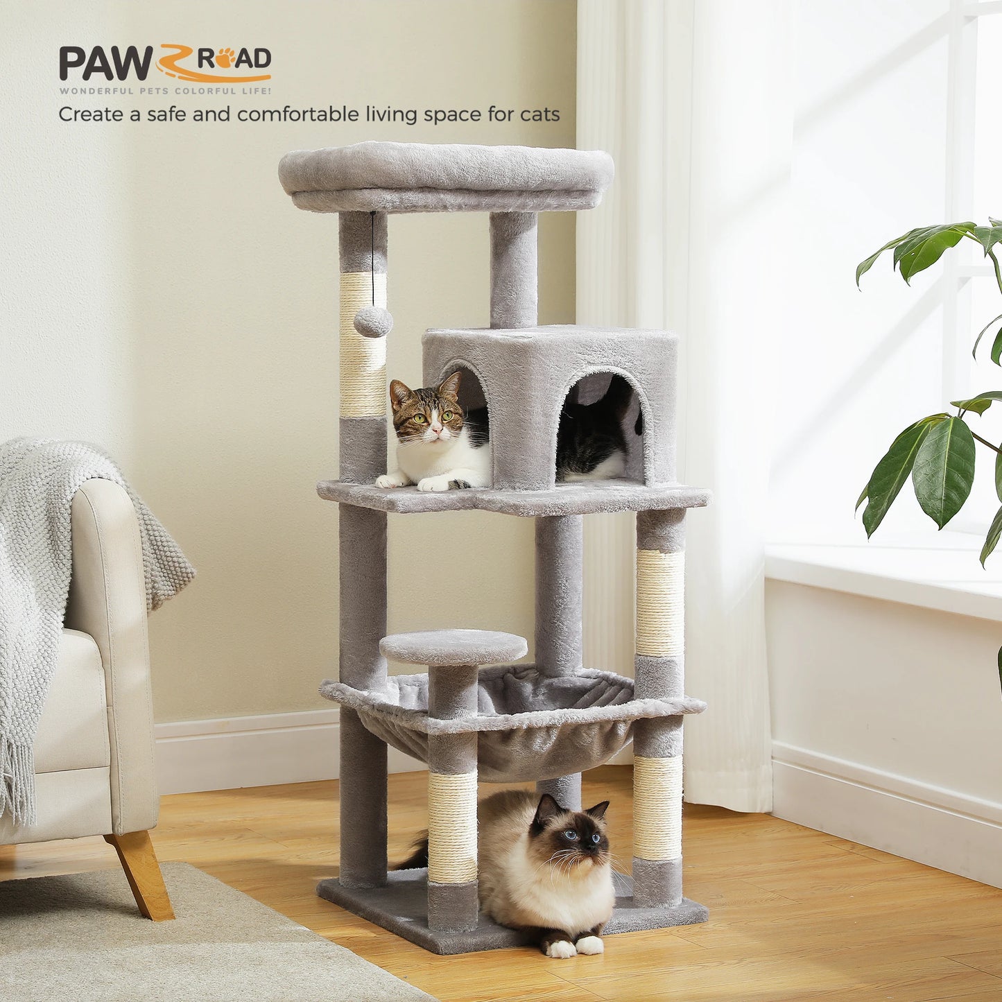 5-Tier Cat Tree — Large Cat Tower with Hammock & Perch for Large Cats
