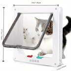 Chatière bidirectionnelle pour chat, châssis blanc, trappe transparente à cadre métallique