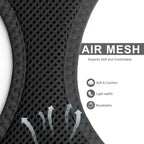 Harnais en mesh noir respirant, gros plan du tissu à trous