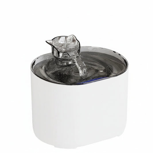 Fontaine à eau auto chat et chien blanche, jet d’eau sortant du couvercle