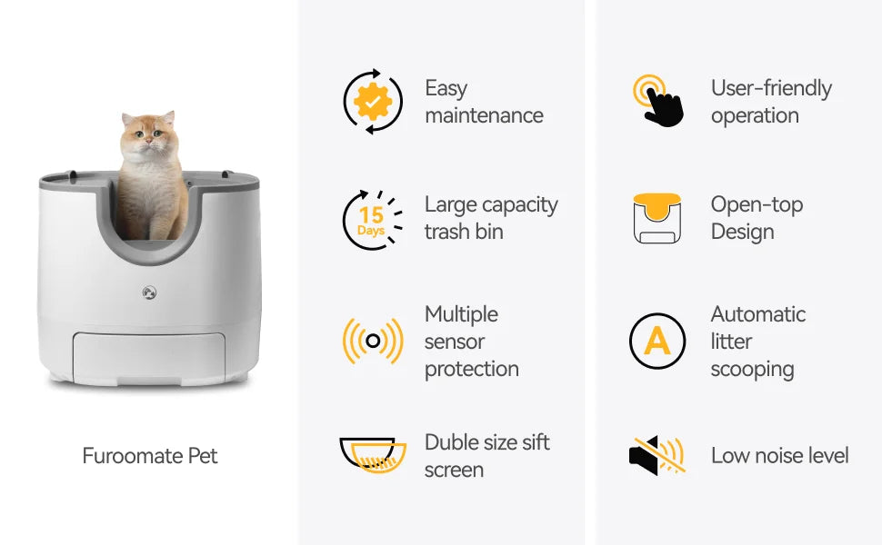 Furoomate Litière Autonettoyante – Design Ouvert, Extra-Large, Multi-Chats