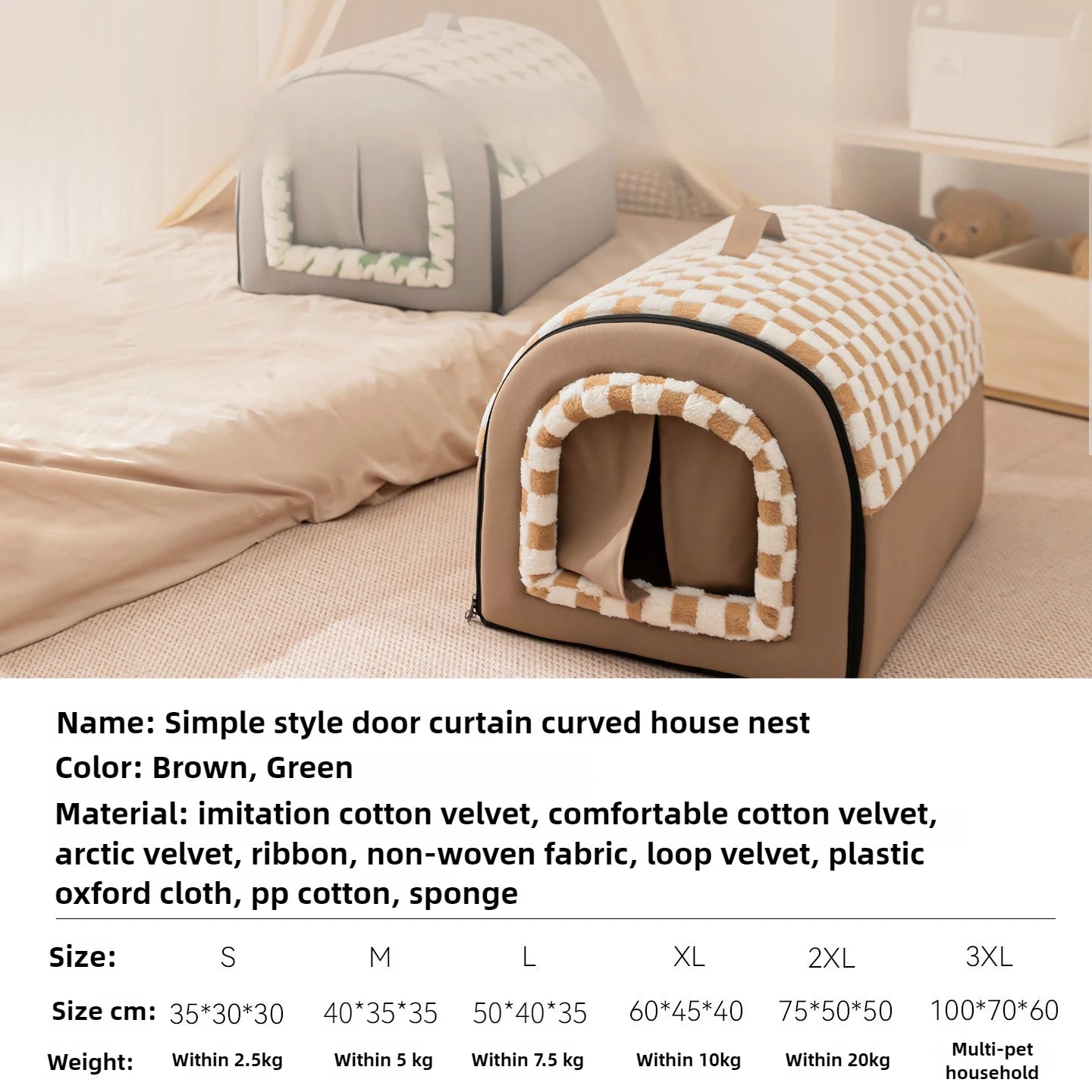 Guide des tailles niche chat S M L - dimensions détaillées