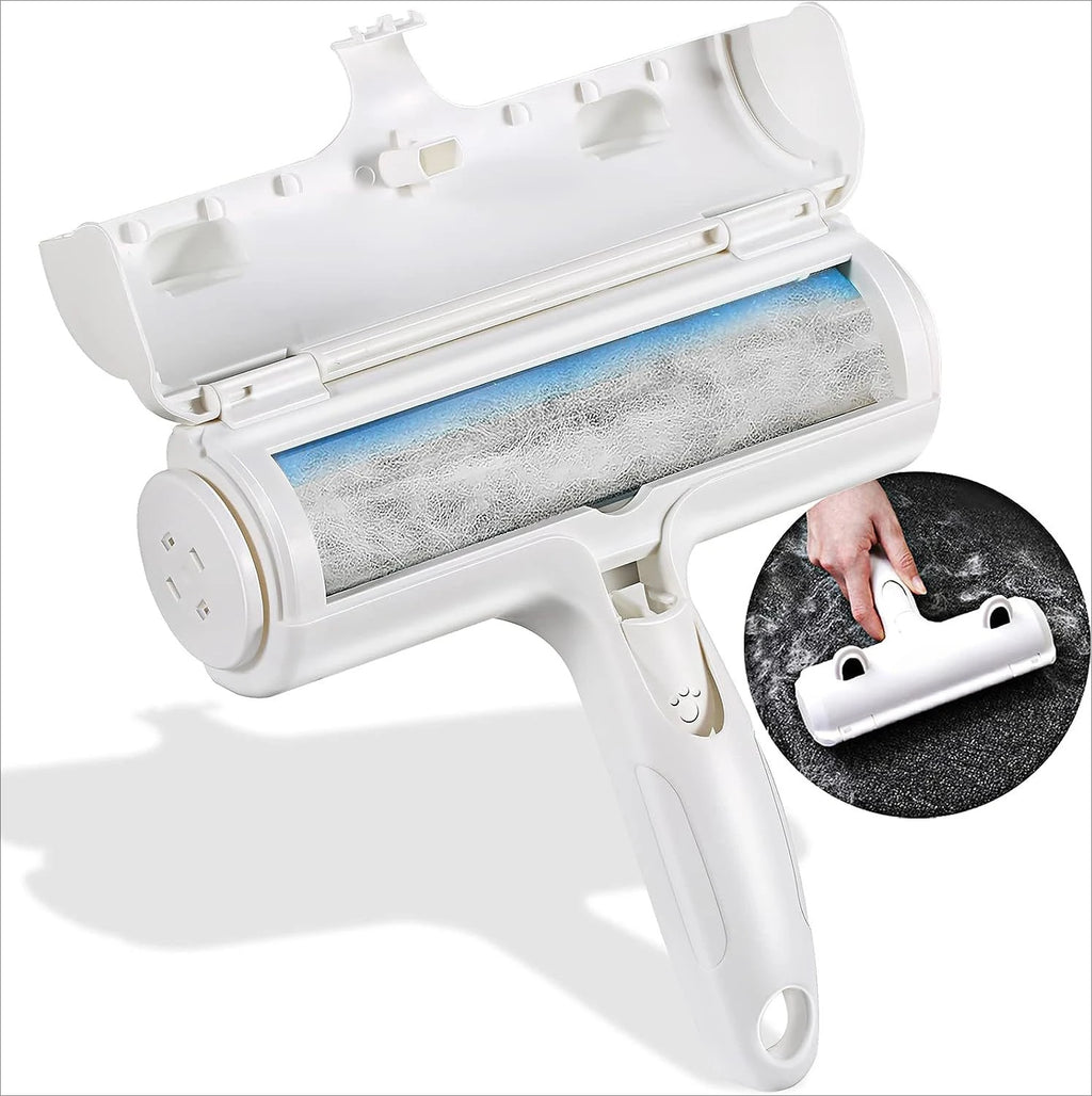Rouleau anti-poils blanc avec tambour bleu, boîte de rangement circulaire