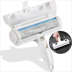 Rouleau anti-poils blanc avec tambour bleu, boîte de rangement circulaire
