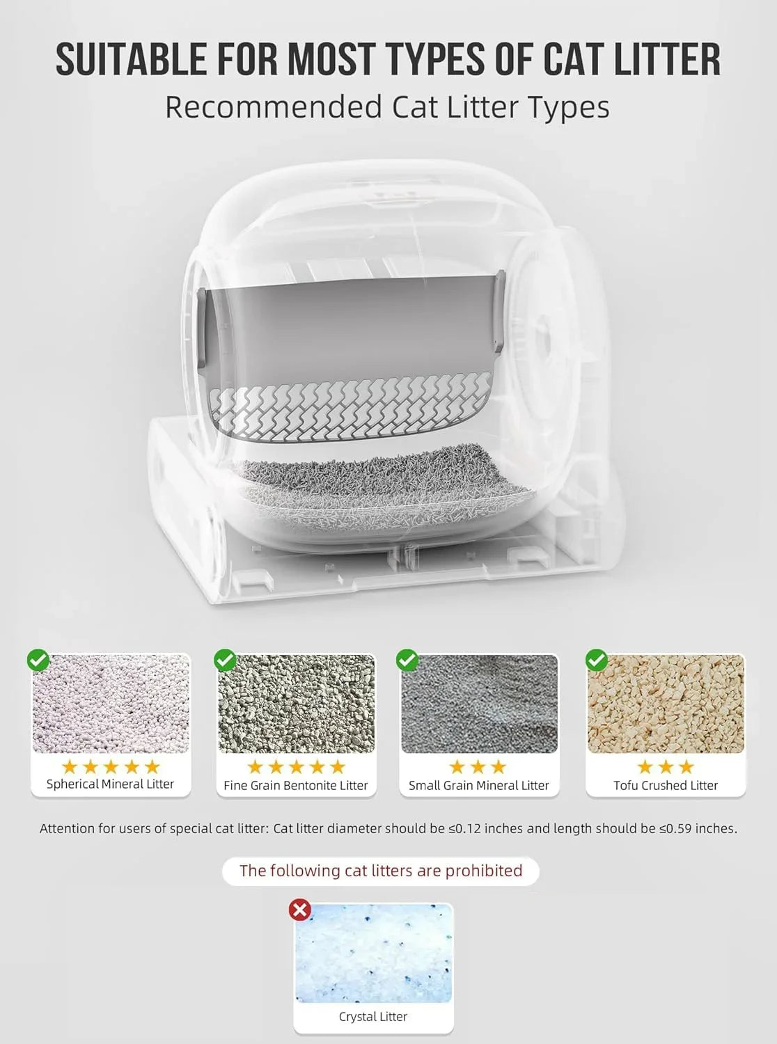 Intérieur spacieux litière automatique 65L pour chat