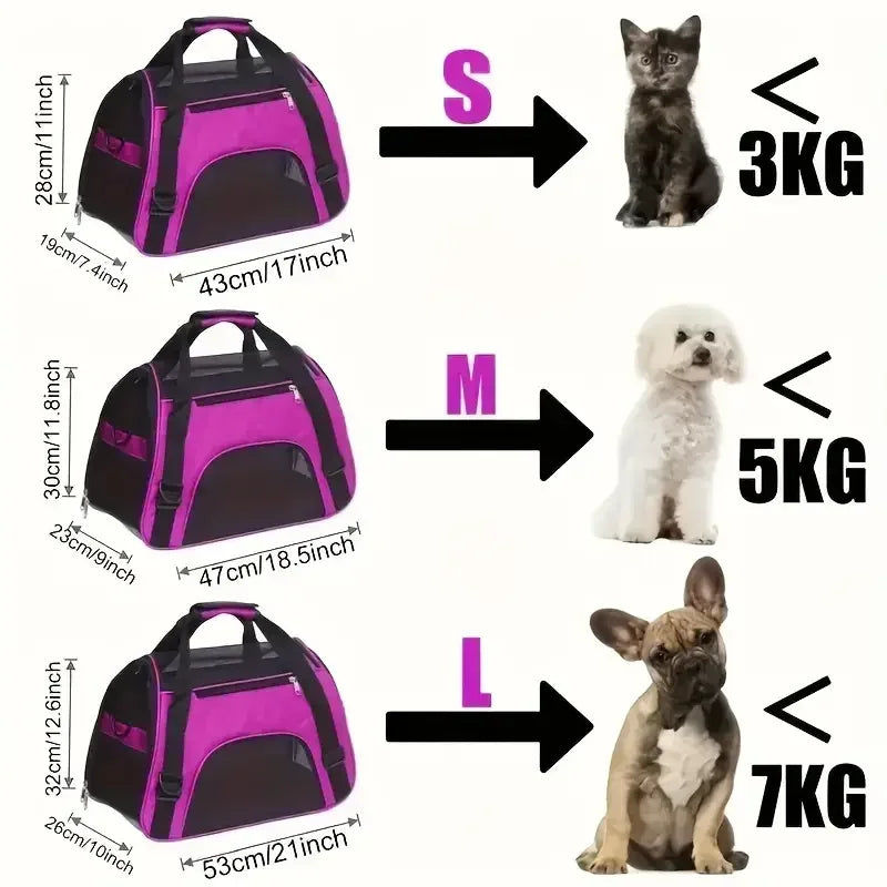 Sac de Transport Chat & Chien – Nylon Respirant Pliable S/M/L