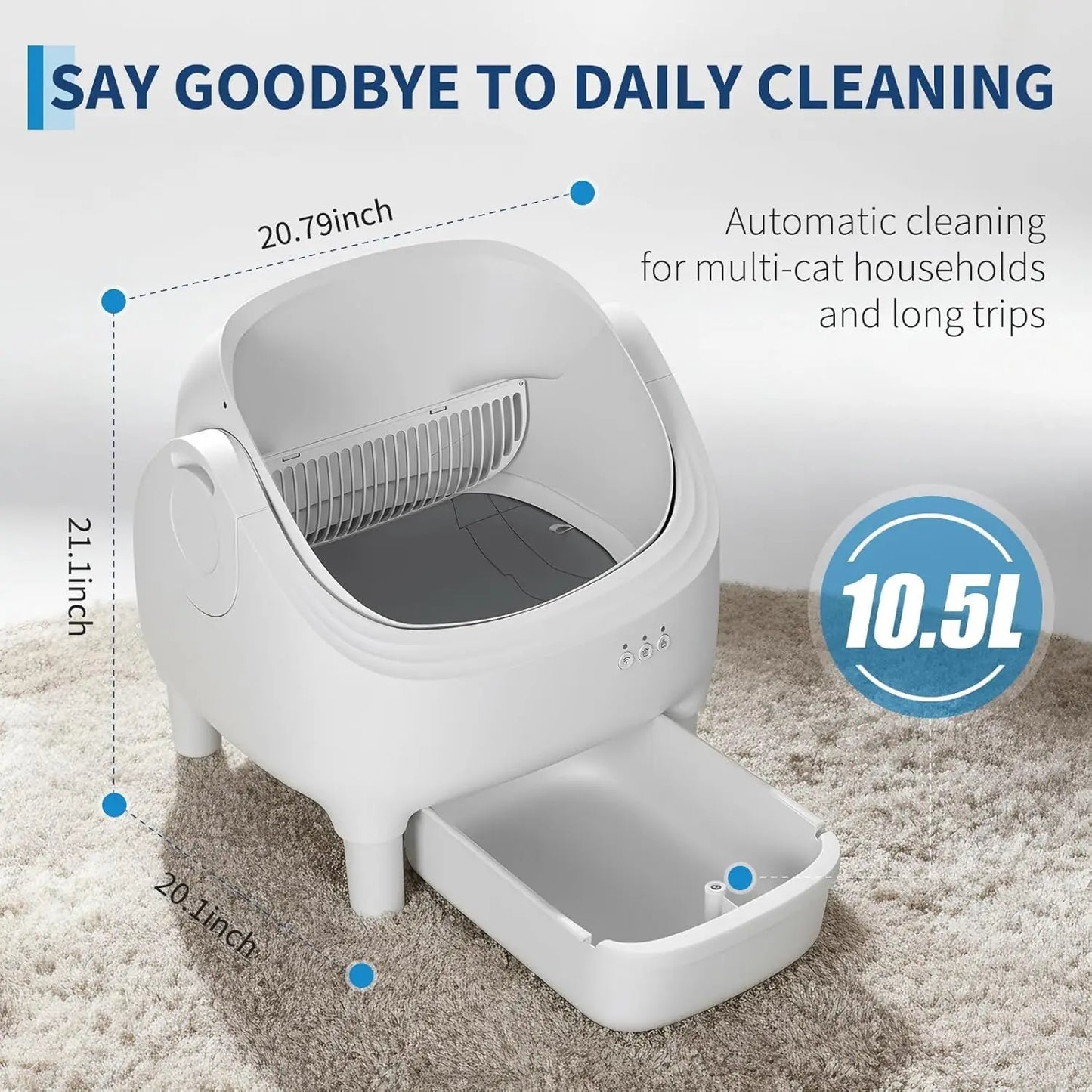 Smart Self-Cleaning Litter Box – Wi-Fi App, 10.5L, Ultra-Quiet | HiMISS