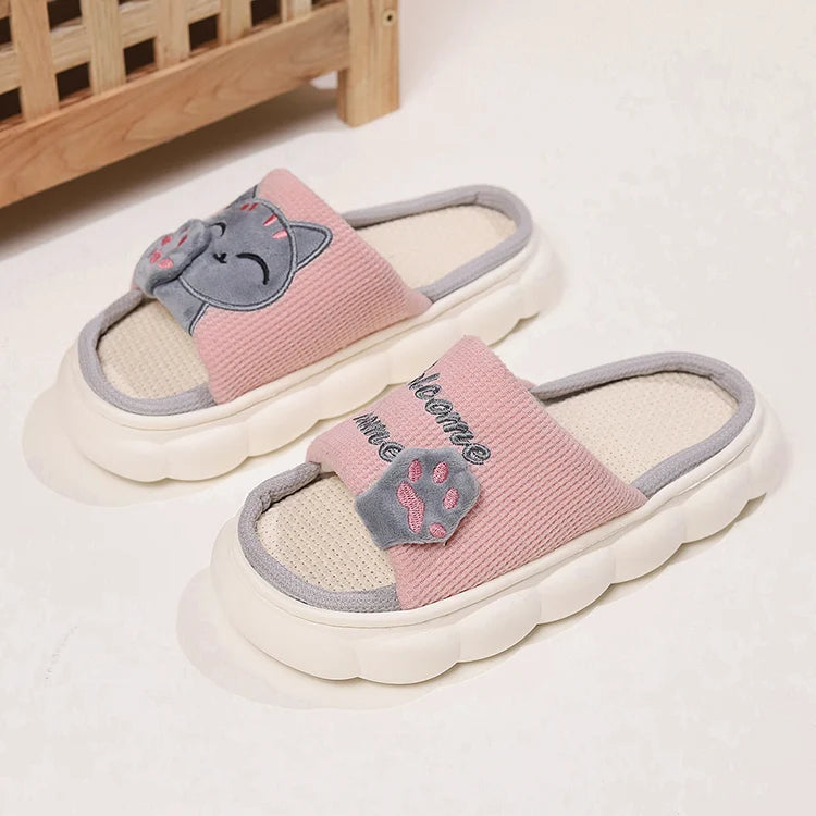 Chaussons Chat Mignon Femme — Pantoufles Plates Brodées Légères Été