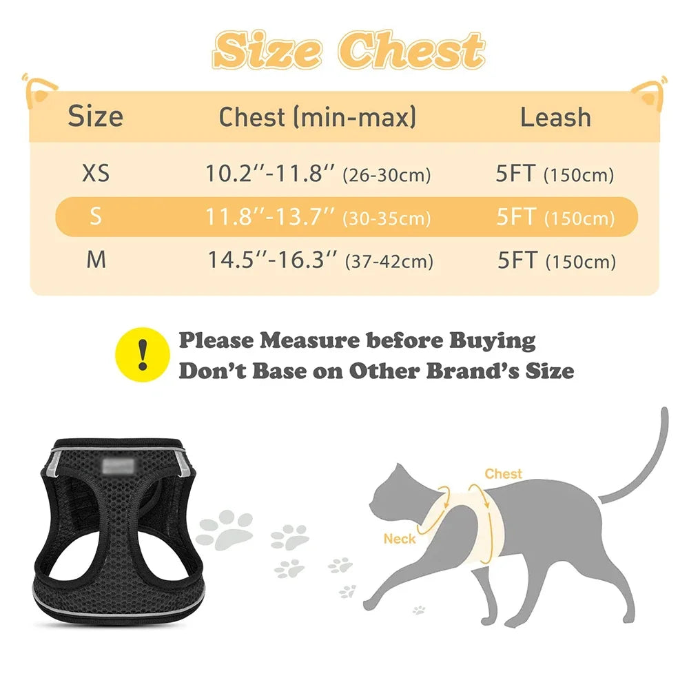Cat & Small Dog Harness + Leash – Breathable Reflective Mesh XS/S/M