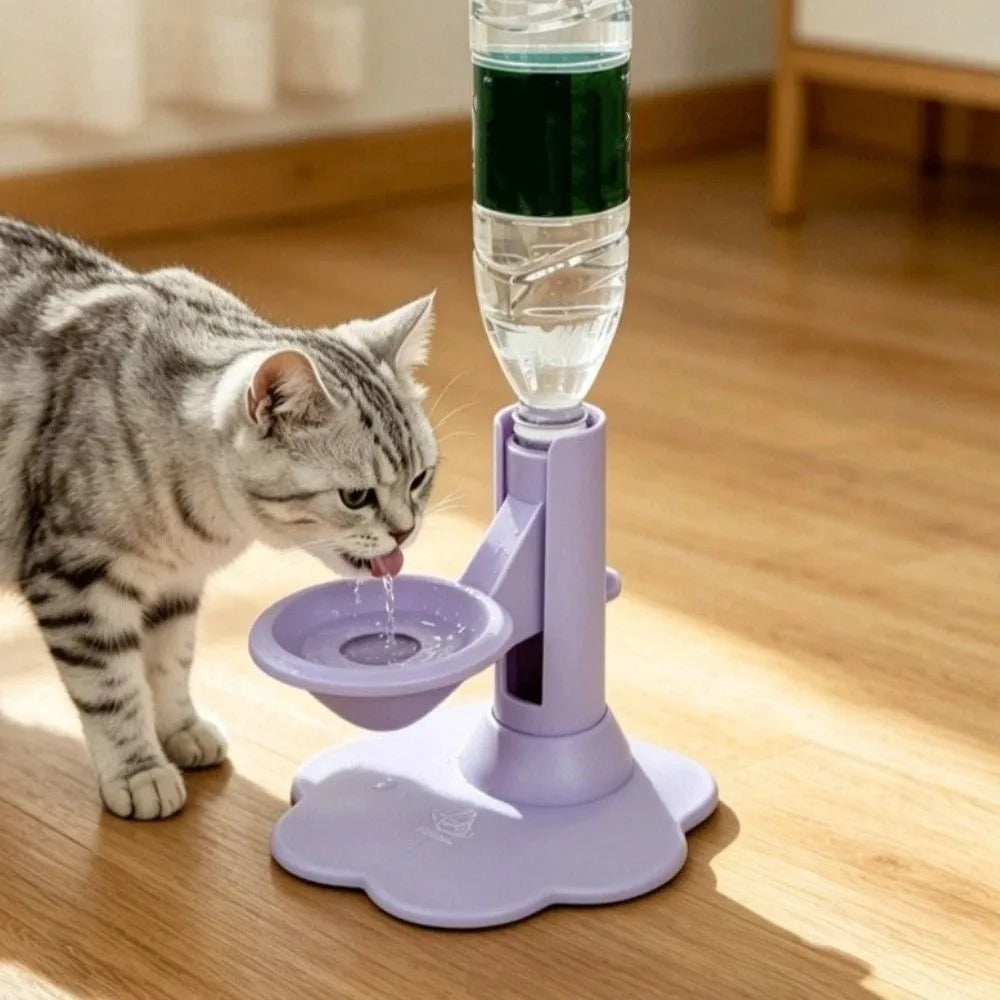 Fontaine à eau pour chat violette avec abreuvoir rond et flacon transparent