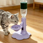 Fontaine à eau pour chat violette avec abreuvoir rond et flacon transparent