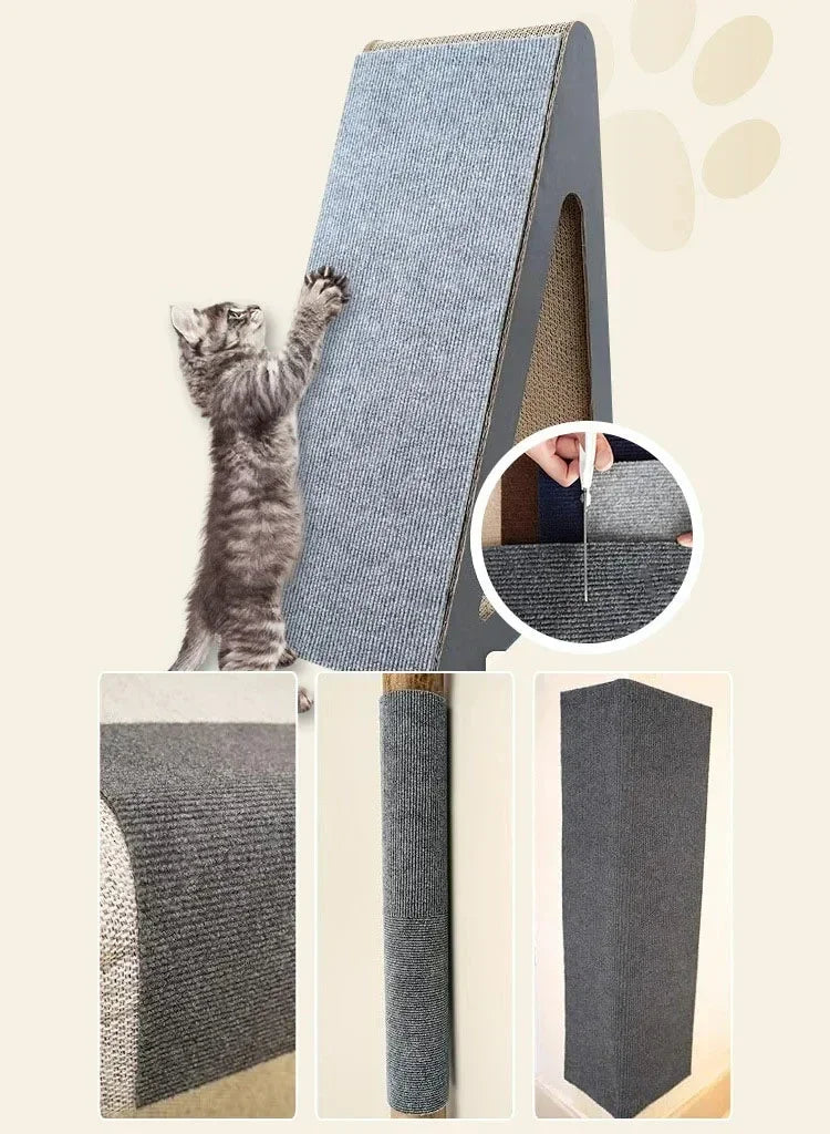 Tapis griffoir en sisal gris clair à coller, aperçu du panneau et du rouleau.