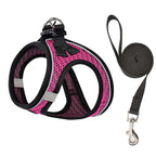 Harnais mesh réfléchissant rose et noir avec laisse assortie