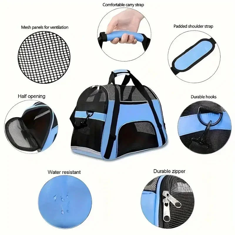 Sac de Transport Chat & Chien – Nylon Respirant Pliable S/M/L
