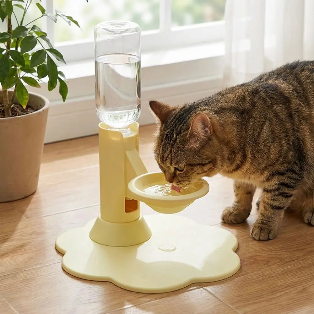 Fontaine à eau pour chat jaune avec récipient transparent et abreuvoir en forme de goutte