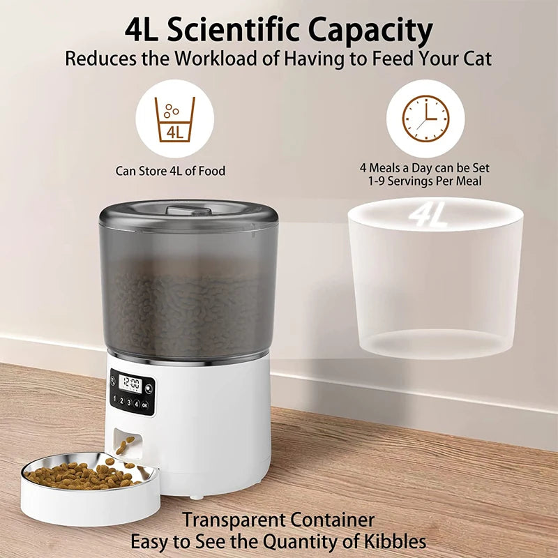 Distributeurs automatiques de croquettes 4 L, conteneur transparent et écran de réglage