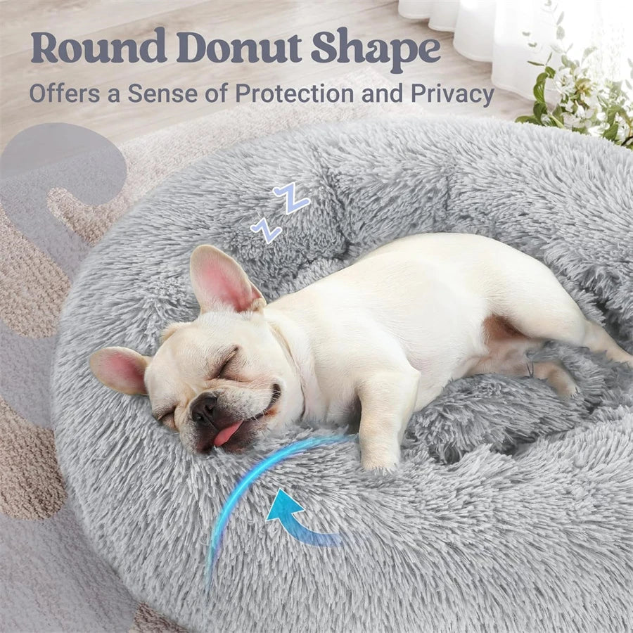 Panier Chat et Chien Douillet en Peluche - Lit Rond Confortable