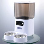 Distributeur automatique 5L blanc avec caméra et deux bols inox sur socle transparent