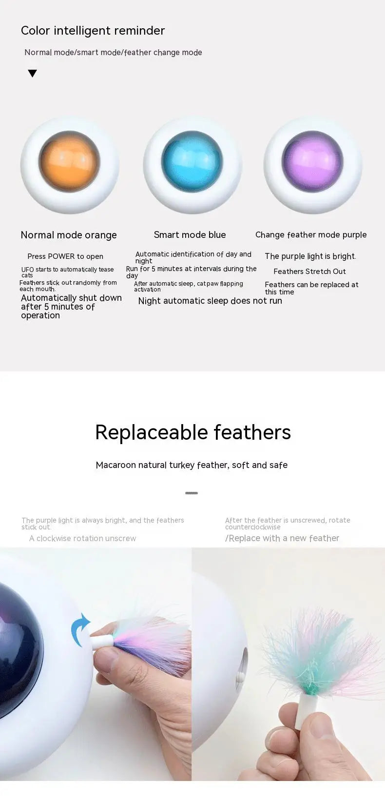 Jouet Interactif Chat UFO - Plumes Automatiques Rechargeable USB
