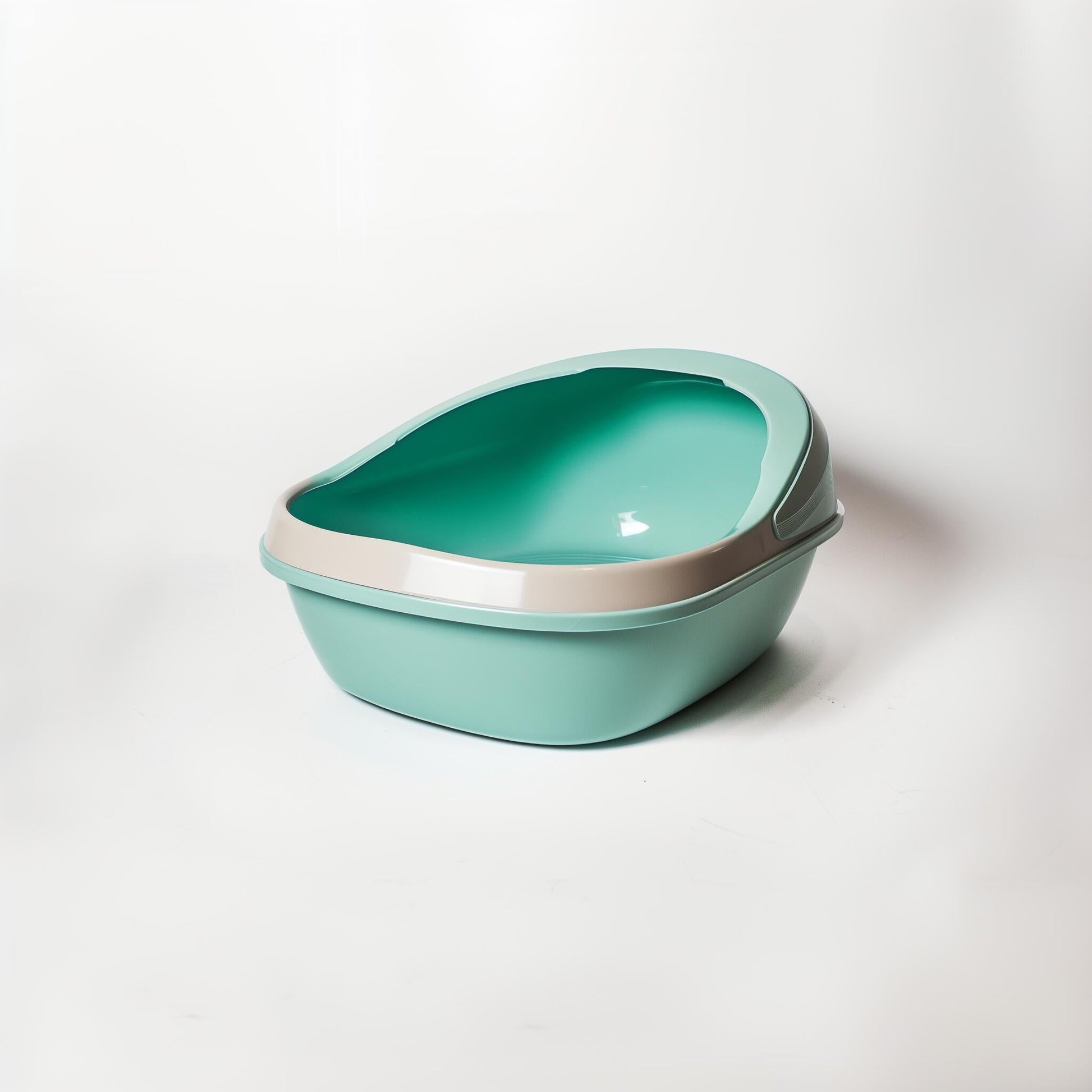 Boîte à litière pour chat en plastique vert menthe, couvercle semi-ouvert