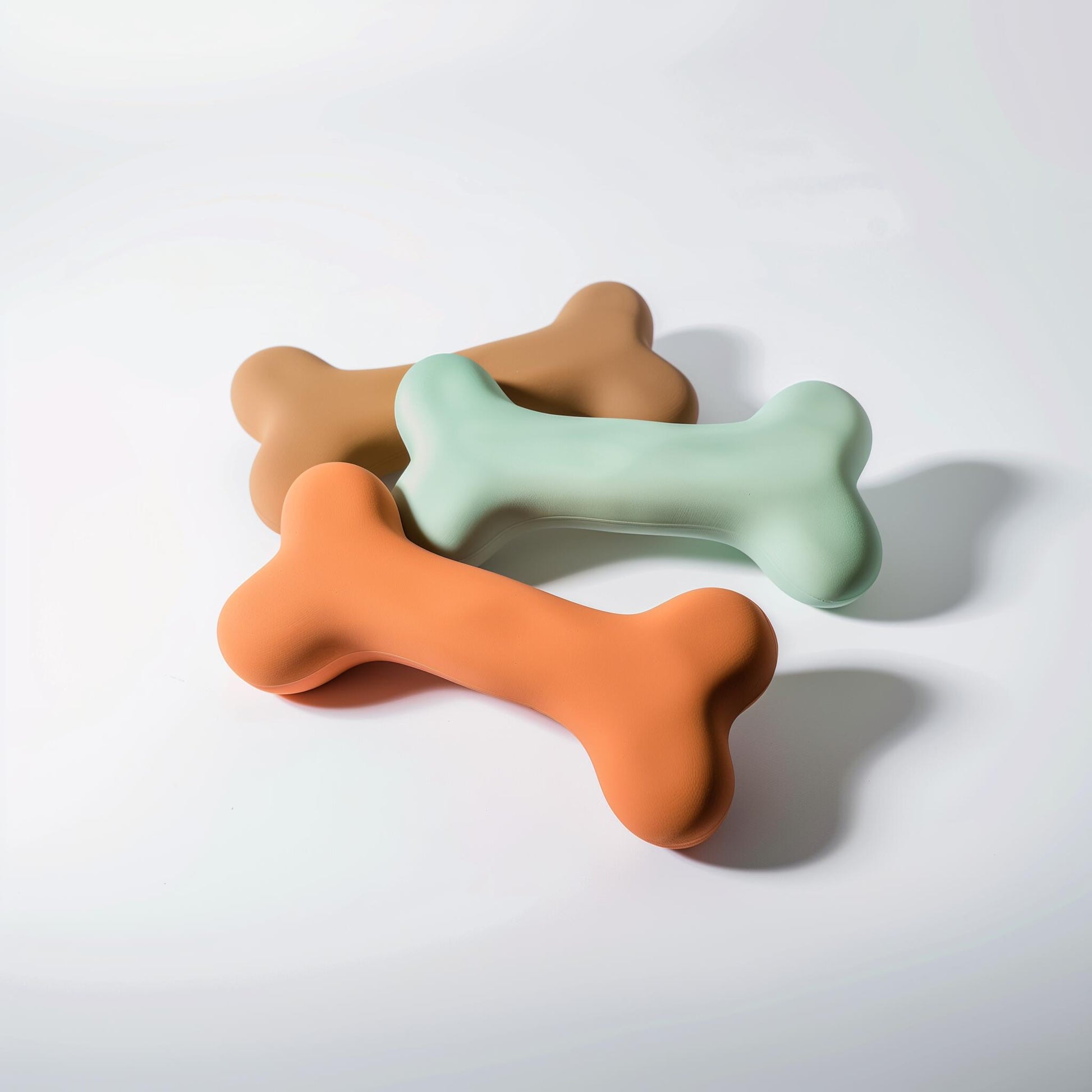 Jouet pour chien en forme d’os, orange et vert menthe, texture caoutchouc