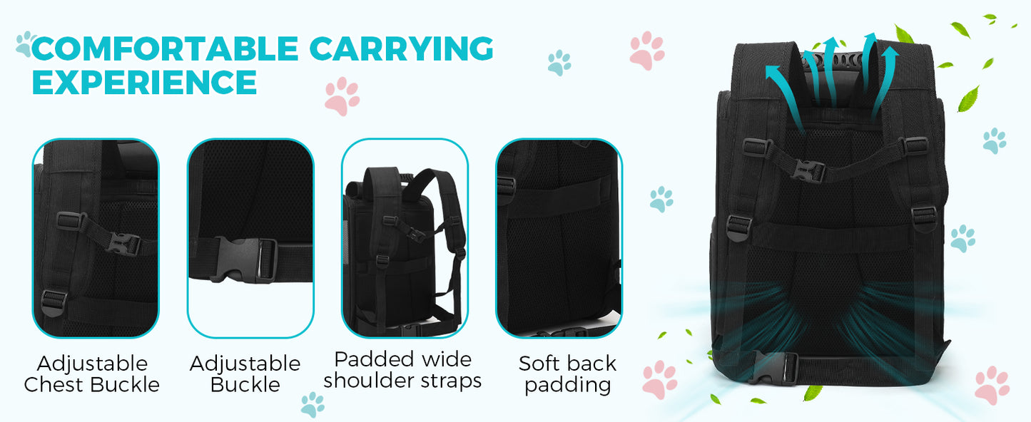 Sac à Dos de Transport Chat & Chien – Respirant, Pliable, jusqu'à 10 kg (34×27×40 cm)