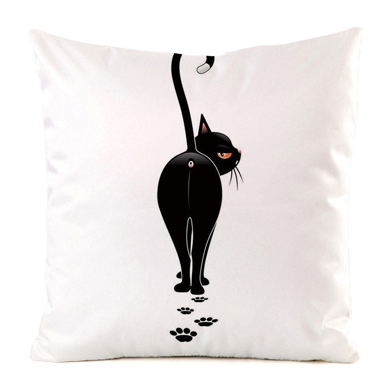Housse de Coussin Chat Noir - Décoration Sofa en Soie