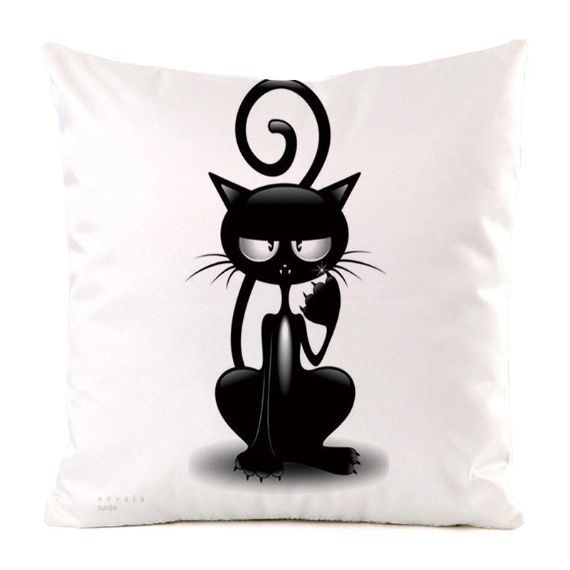 Housse de Coussin Chat Noir - Décoration Sofa en Soie