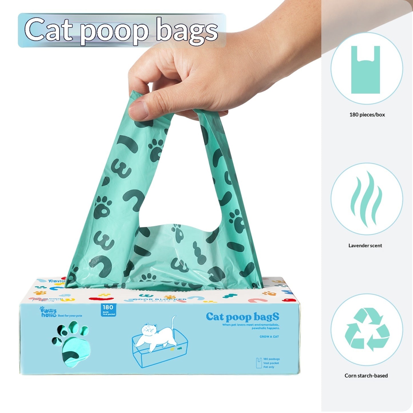 sacs désodorisants et pelle pour litière de chat de face