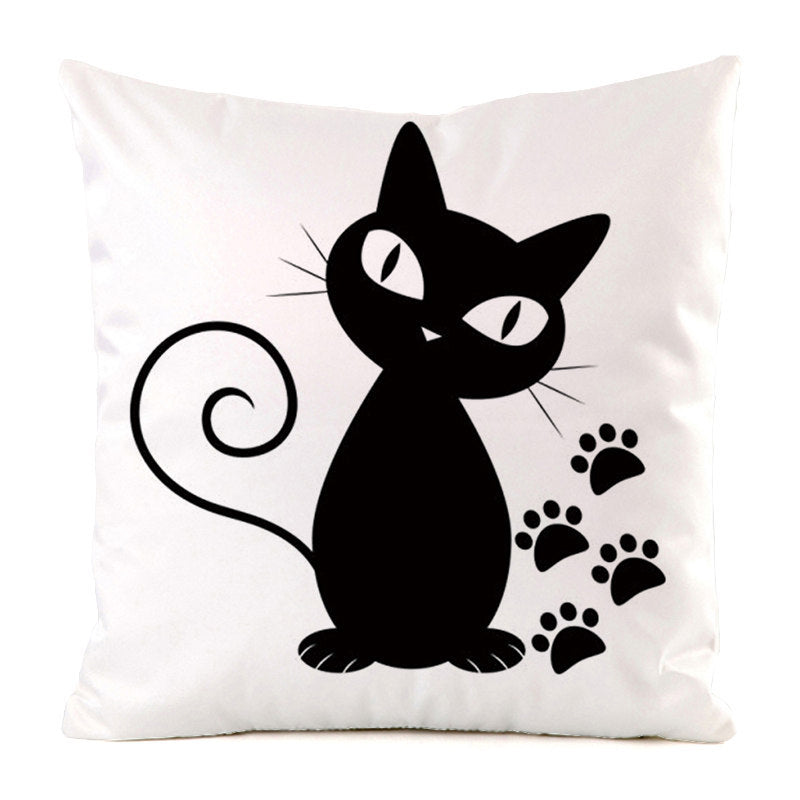 Housse de Coussin Chat Noir - Décoration Sofa en Soie